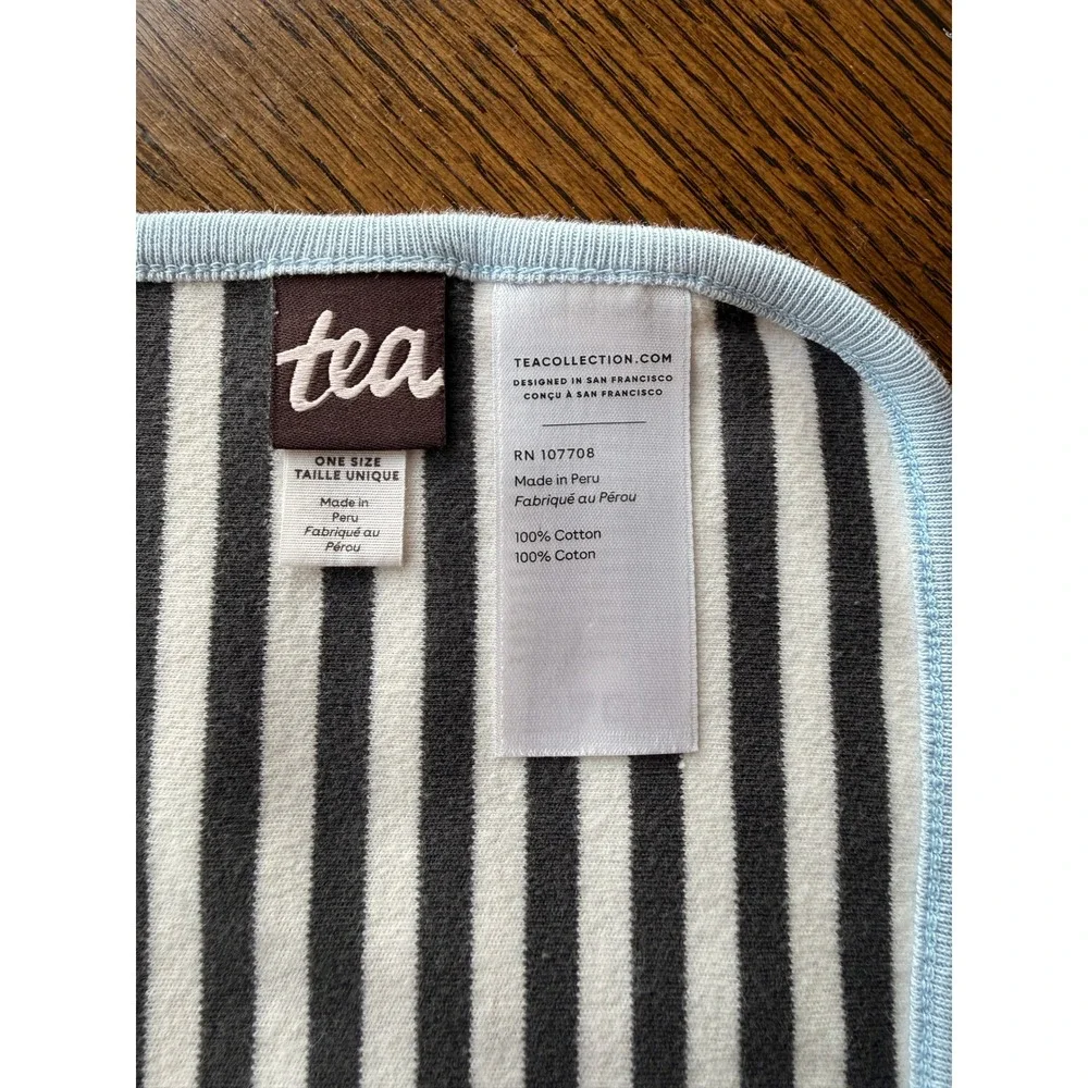 Tea Collection Blue Hedgehog Reversible Cotton Baby Blanket Striped 29x29